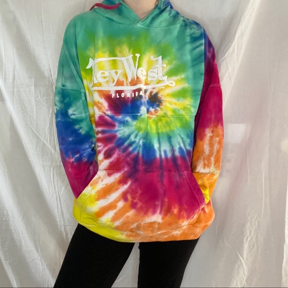 Key West Florida Rainbow Tye Dye Hoodie - Picture 3 of 8